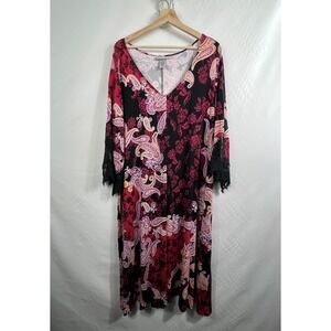 Catherines Black Floral Witchy Whimsigoth Dark Midi Dress 3X 26/28W